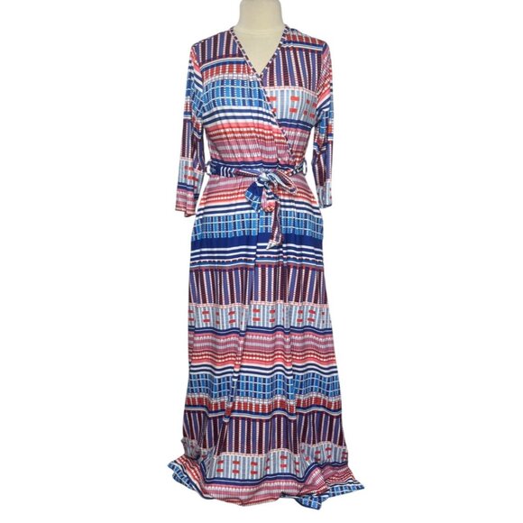 Pnpednde Maxi Dress Womens 3XL Red White Blue New Belted Striped Plaid Patriotic - Picture 1 of 10